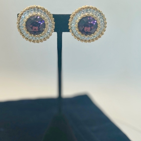 Swarovski SAL Rhinestone Dentelle Faceted Faux Amethyst Earrings - Picture 4 of 5